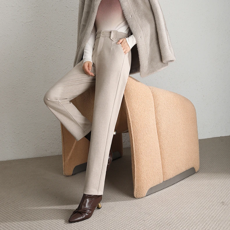 【不支持退换】秋冬人字呢高腰休闲百搭直筒烟管裤女裤厚2861