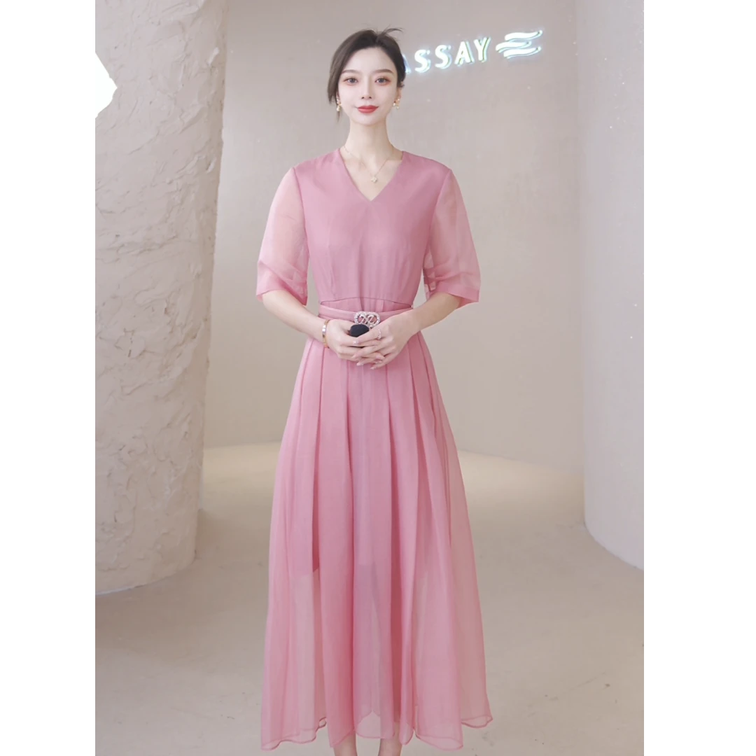 ELLASSAY歌力思新款轻盈飘逸收腰中长款连衣裙女EWF352Y14700