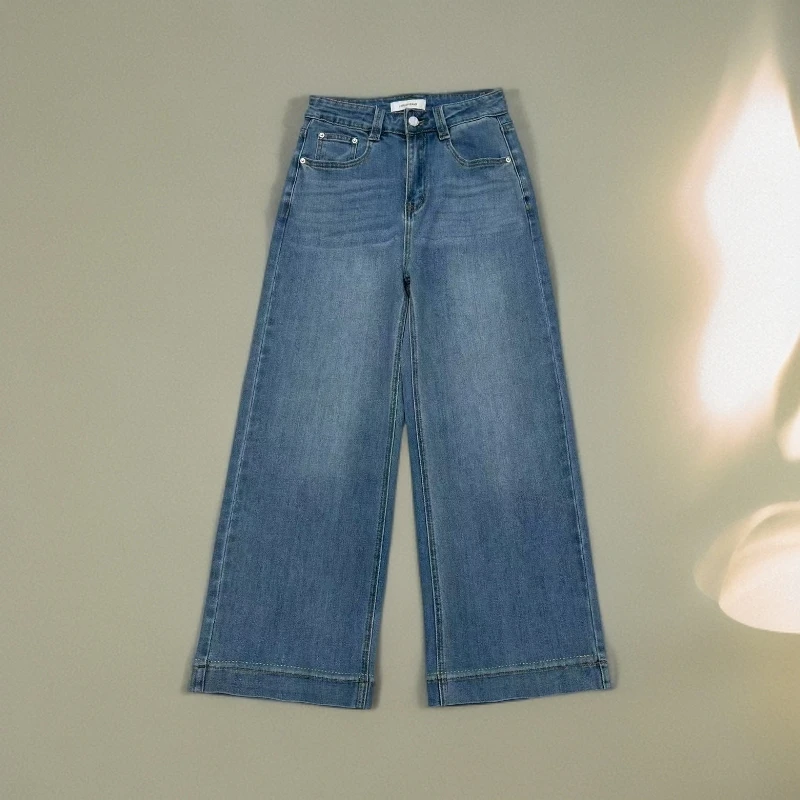 19307窄版阔腿牛仔裤女款时尚百搭简约显瘦牛仔裤