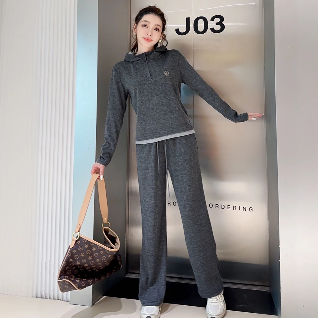 S-5656【加绒加厚】女士显瘦糯米休闲时尚秋冬外穿连帽卫衣套装