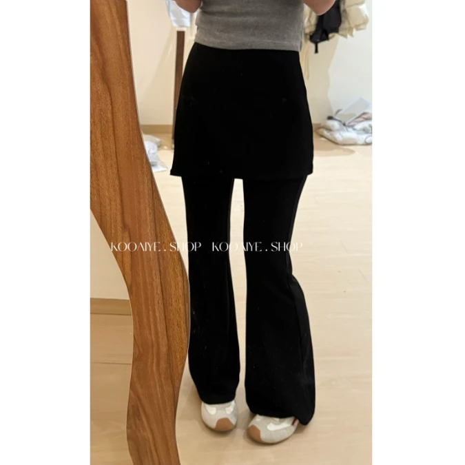 【屁帘裤】只出不进春季新款气质百搭高腰休闲显瘦假两件喇叭裤