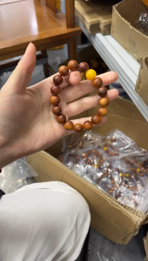 未镶嵌柏木（崖柏）手串红油崖柏黄玛瑙单圈手串[3396]