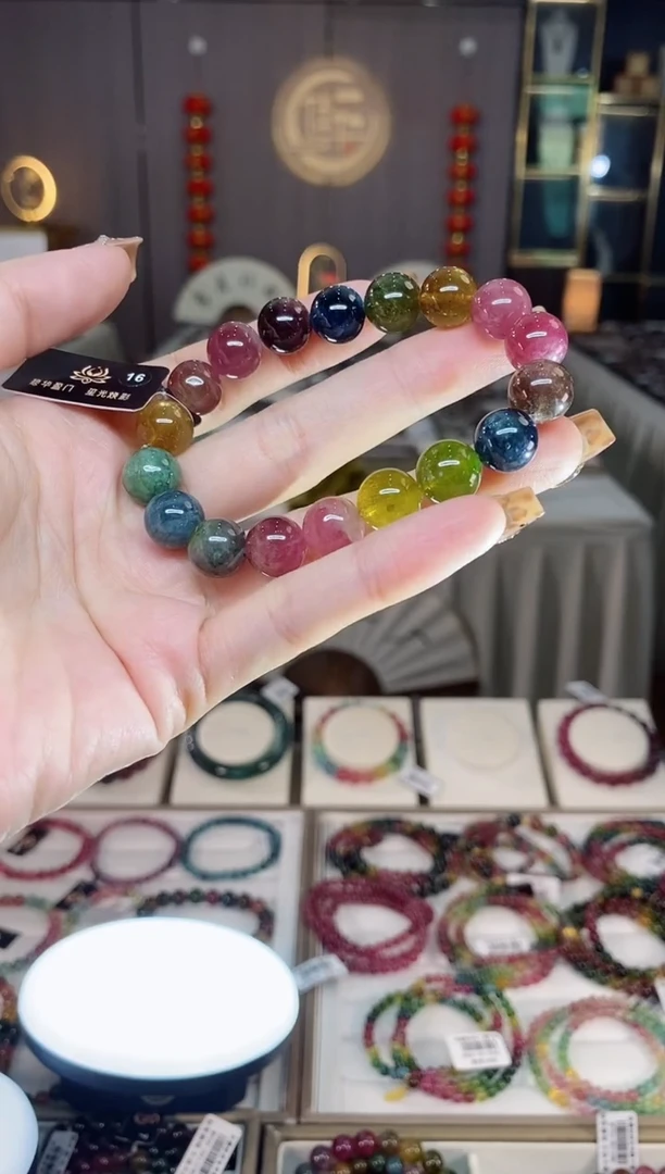 未镶嵌老矿碧玺色标彩虹单圈手串10mm+碧玺dan多样性发货一条