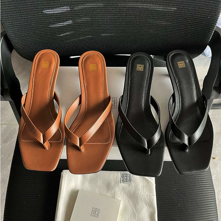 莞产高货 小众纯原猫跟人字型脚趾凉拖鞋 低跟舒适真皮鞋底女鞋