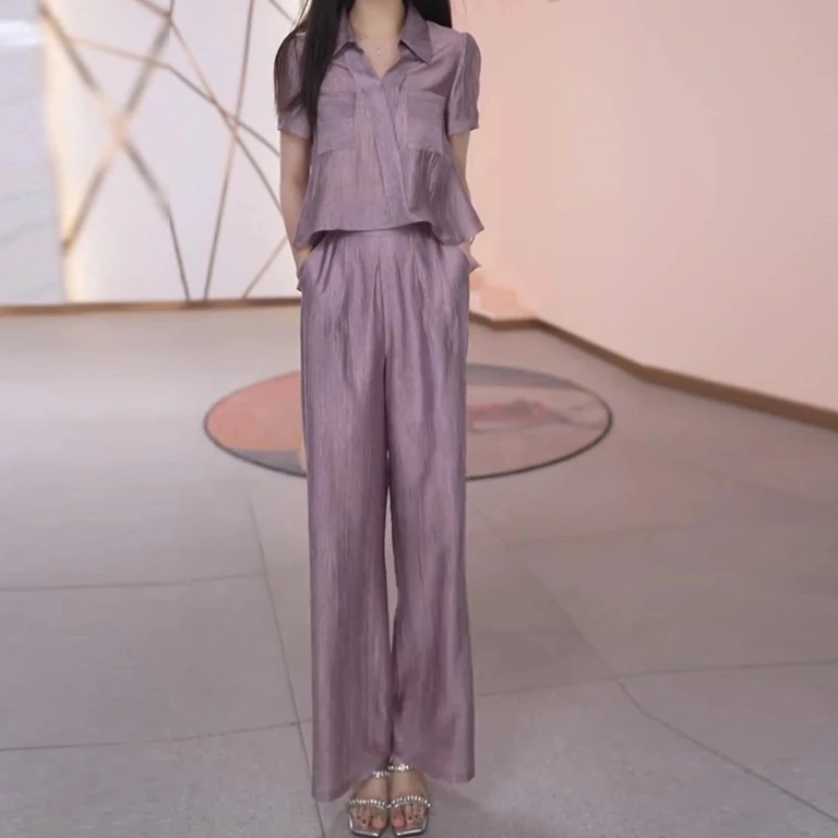 【现货】2025夏季新款洋气宽松气质休闲百搭显瘦阔腿裤穿搭两件套2