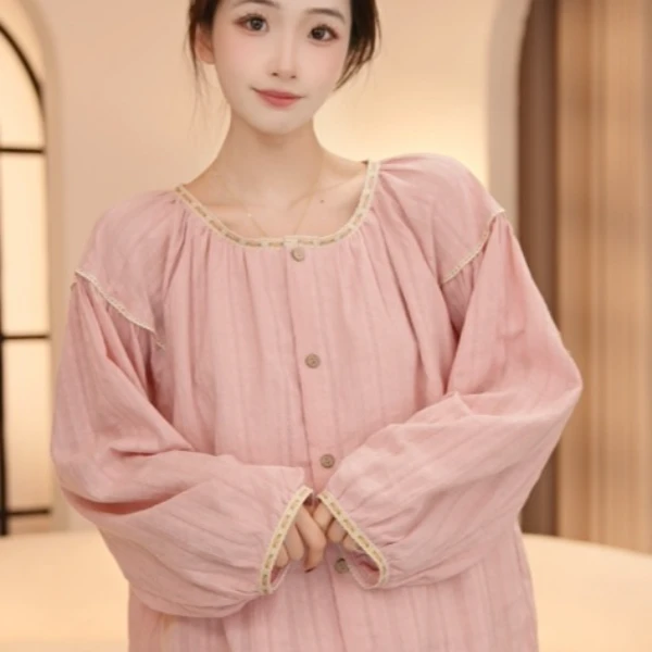 VINEEMAN【粉漾甜梦】圆领春秋款套装新款长袖长裤两件套家居服