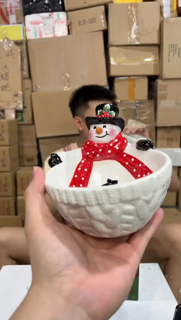瓷片原盒雪人碗 陶瓷