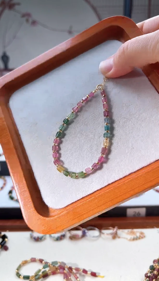 手链银S925镶嵌碧玺1