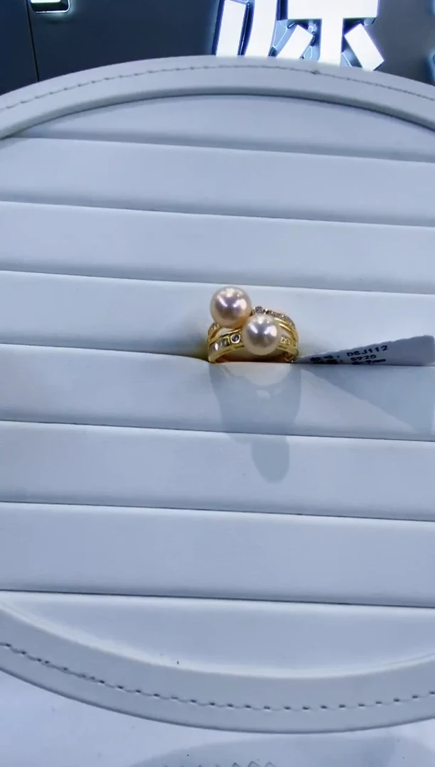 银S925镶嵌戒指淡水珍珠Y淡水双珠戒指8-9