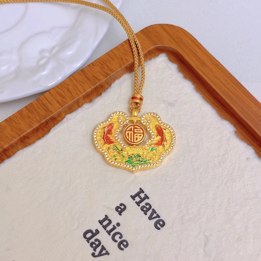 珐琅吊坠  1623-新中式古法锦鲤吊坠祥云锁挂坠烧蓝