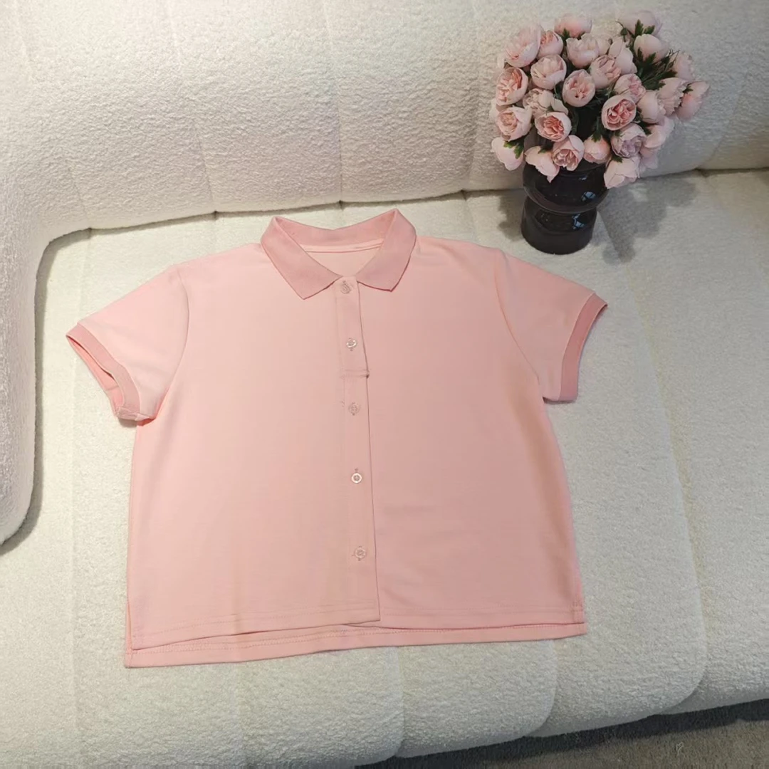 5368短款开衫polo领短袖透气上衣修身显瘦百搭上衣