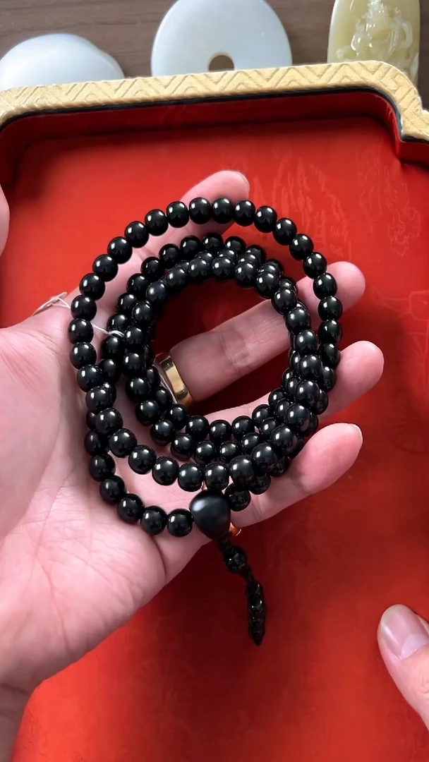 未镶嵌和田玉挂件新疆黑青9*8mm老型108手串