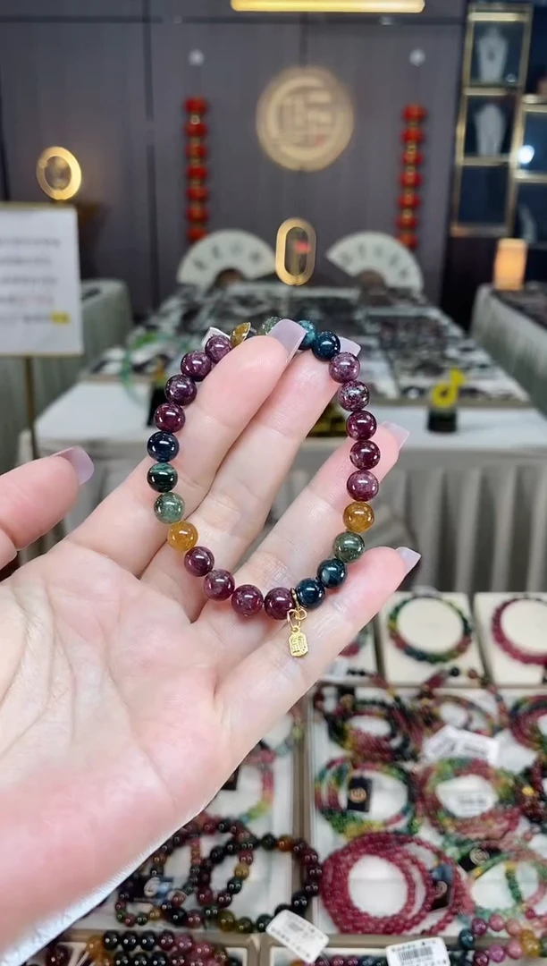 未镶嵌老矿碧玺彩虹单圈手串7mm+碧玺hon多样性发一条