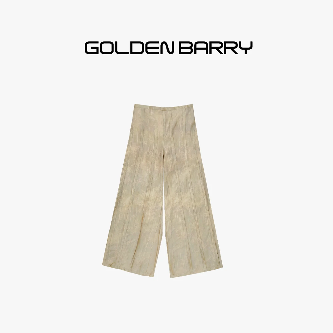 GOLDEN BARRY 511074百搭垂感复古高腰时尚压褶阔腿长裤