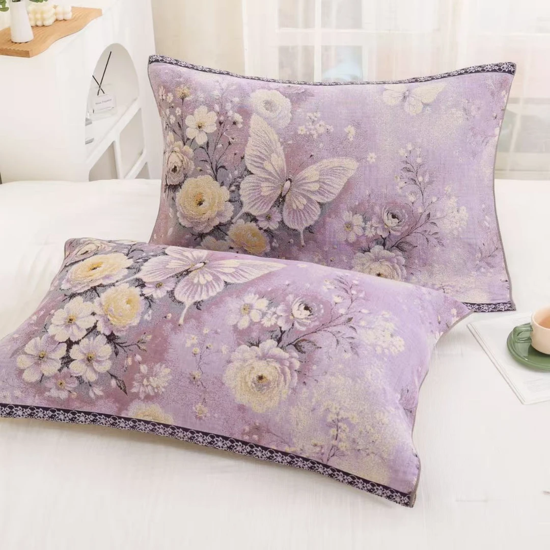 【原装正品】高奢天麻加厚养生枕巾一对--50cm*80cm蝶花梦舞