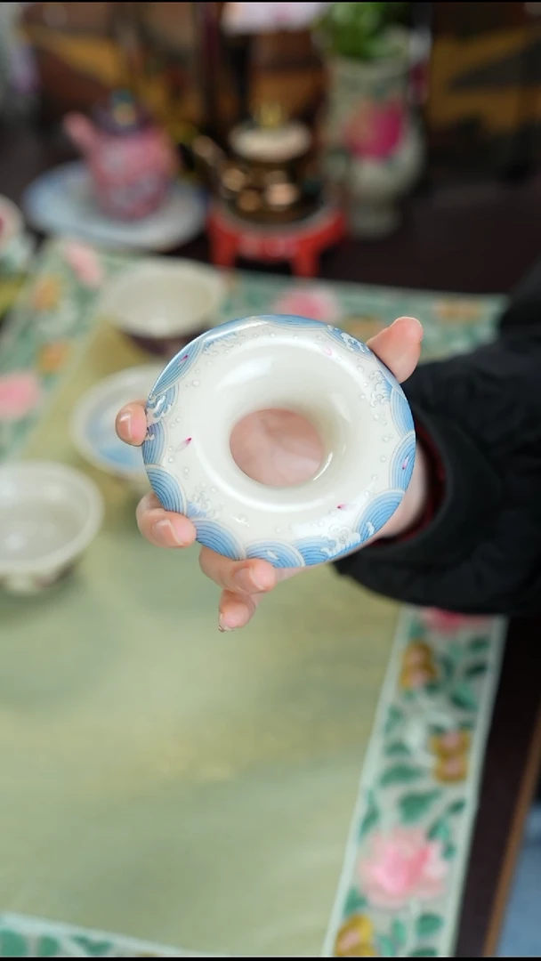 景德镇手工手绘雅圣粉彩盖置