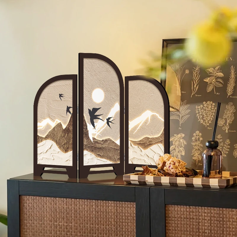 中式桌面屏风摆件装饰画复古古风餐边摆画电视柜玄关摆台客厅餐厅