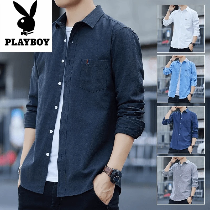 花花公子修身男士衬衫男款2025宽松新款衬衣薄款休闲百搭服寸衫潮