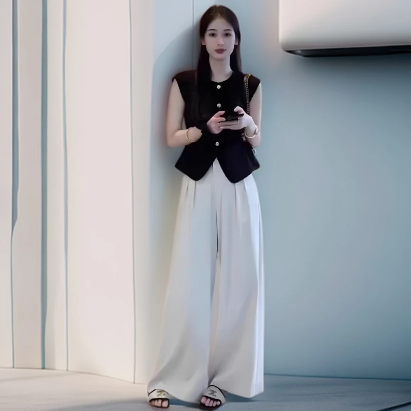 2025夏季新款女装轻奢高级感气质马甲上衣洋气时髦阔腿裤两件套装