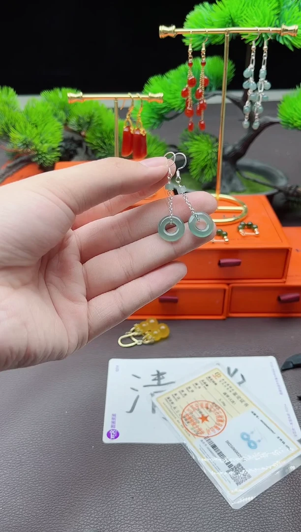 翡翠银S925镶嵌耳饰811000