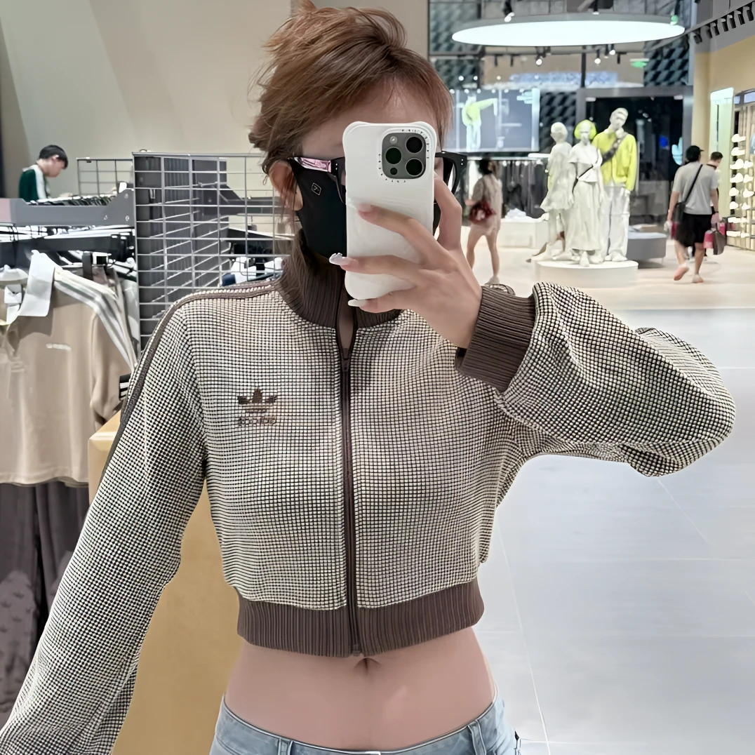 adidas/阿迪达斯CROPTRACK华夫格短款立领运动修身夹克外套KC2645