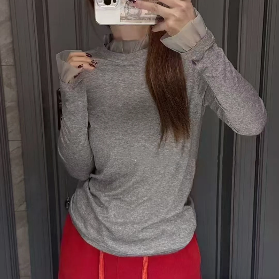 【DJGX】&大家闺秀“花开婉君”木耳边拼接洋气长袖上衣123001