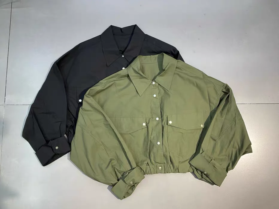 095#宽松休闲翻领短款工装风外套女新款洋气百搭显瘦