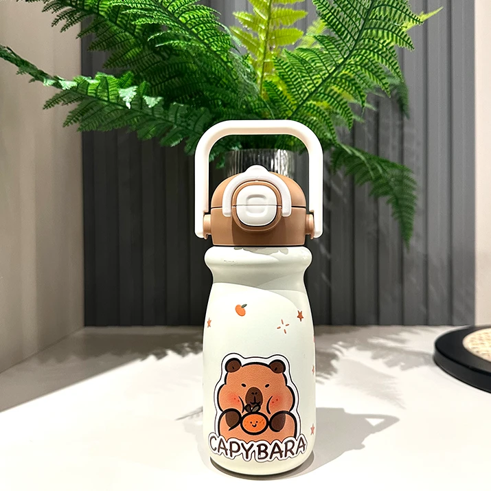 卡皮巴拉双饮手提牛奶杯不锈钢便携可爱水杯500ML