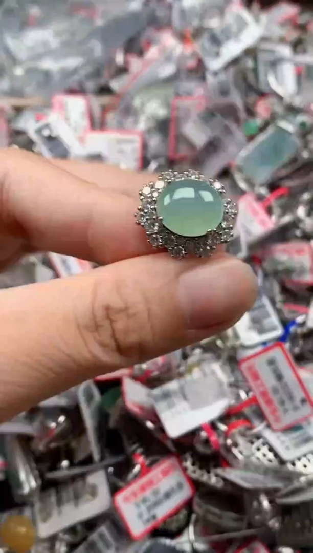 银S925镶嵌戒指翡翠天然A货缅甸翡翠