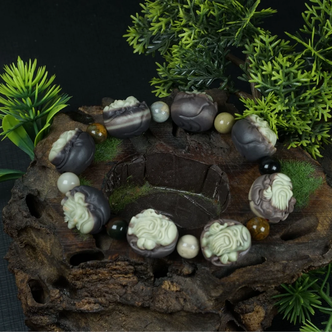 天然阿拉善玛瑙手工精雕俏色寿星公手持&手串&单颗百搭舒适