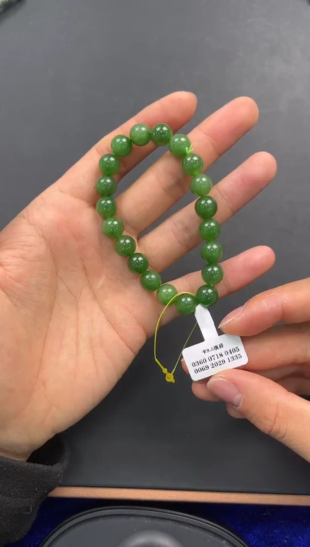 未镶嵌手串和田玉俄碧手串卡9.5微色差