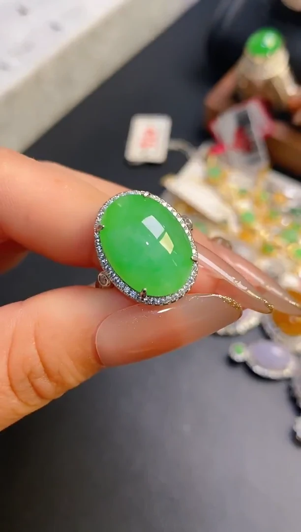 银S925镶嵌戒指翡翠天然