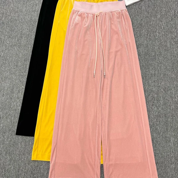 275380 春夏新款时尚松紧要丝绒直筒休闲裤