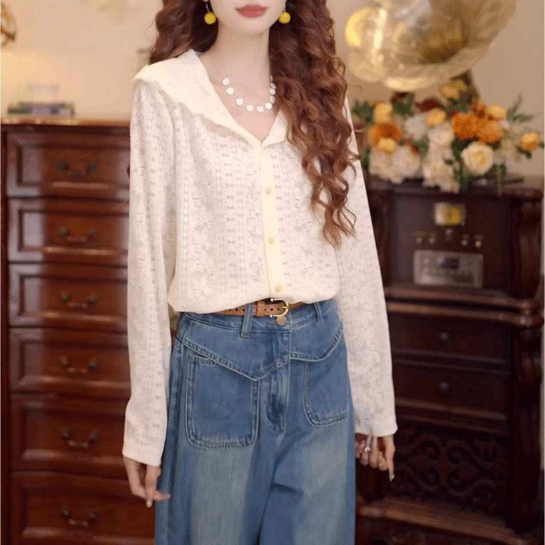 高级感2025秋季新款复古港风蕾丝连帽衬衫女时尚百搭薄款减龄上衣
