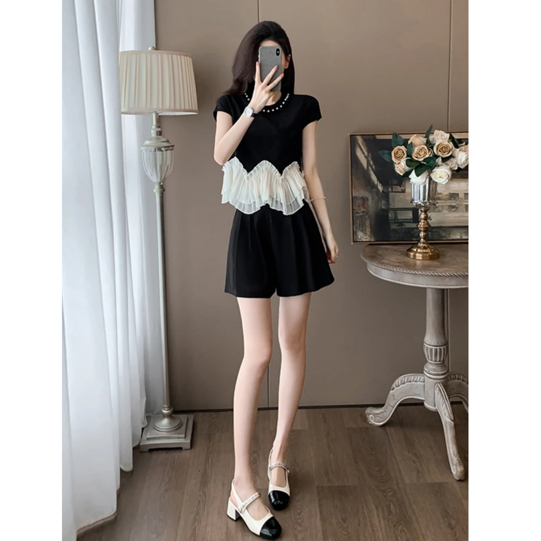 Z1085夏装搭配整套韩系气质休闲套装女士2025新款上衣短裤两件套