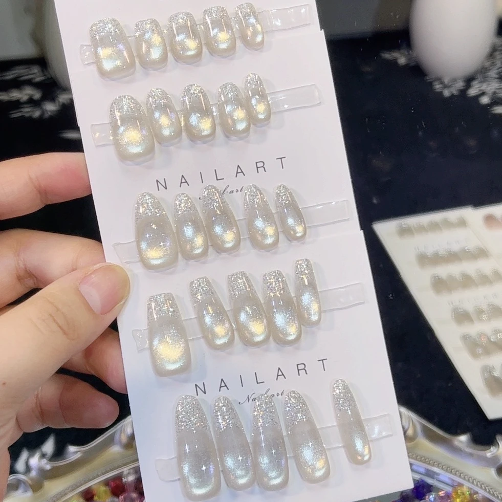 【云澈-无钻】显白纯欲追光猫眼手工穿戴甲可拆卸美甲日常 通勤