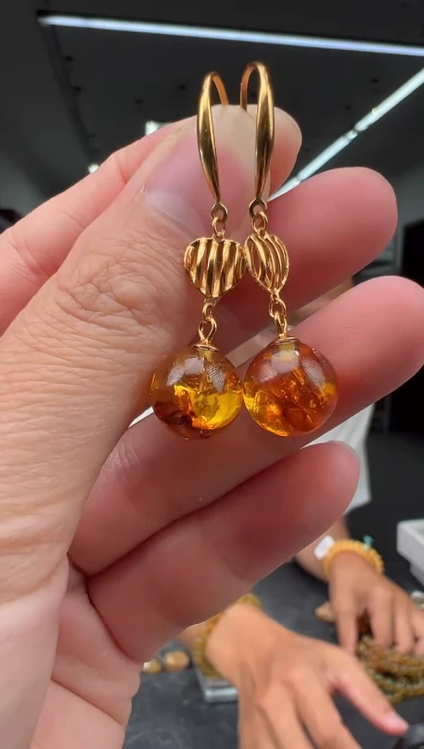 银S925镶嵌琥珀耳饰多样性拍一发一