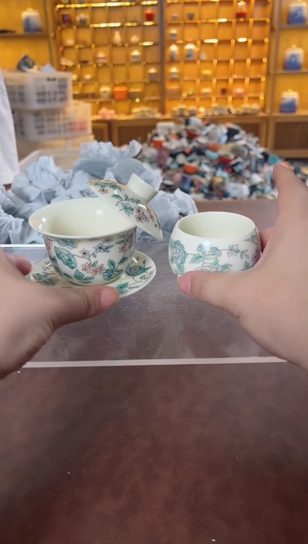 瓷片鸣盏居11111111山茶花盖碗+主人杯