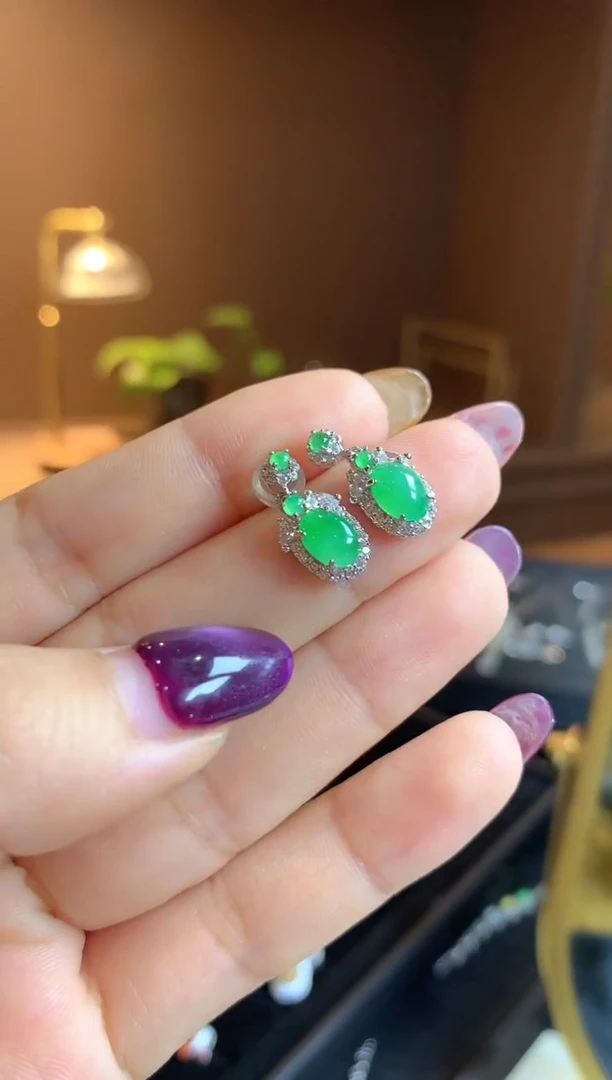 颈饰银S925镶嵌翡翠翡翠耳饰