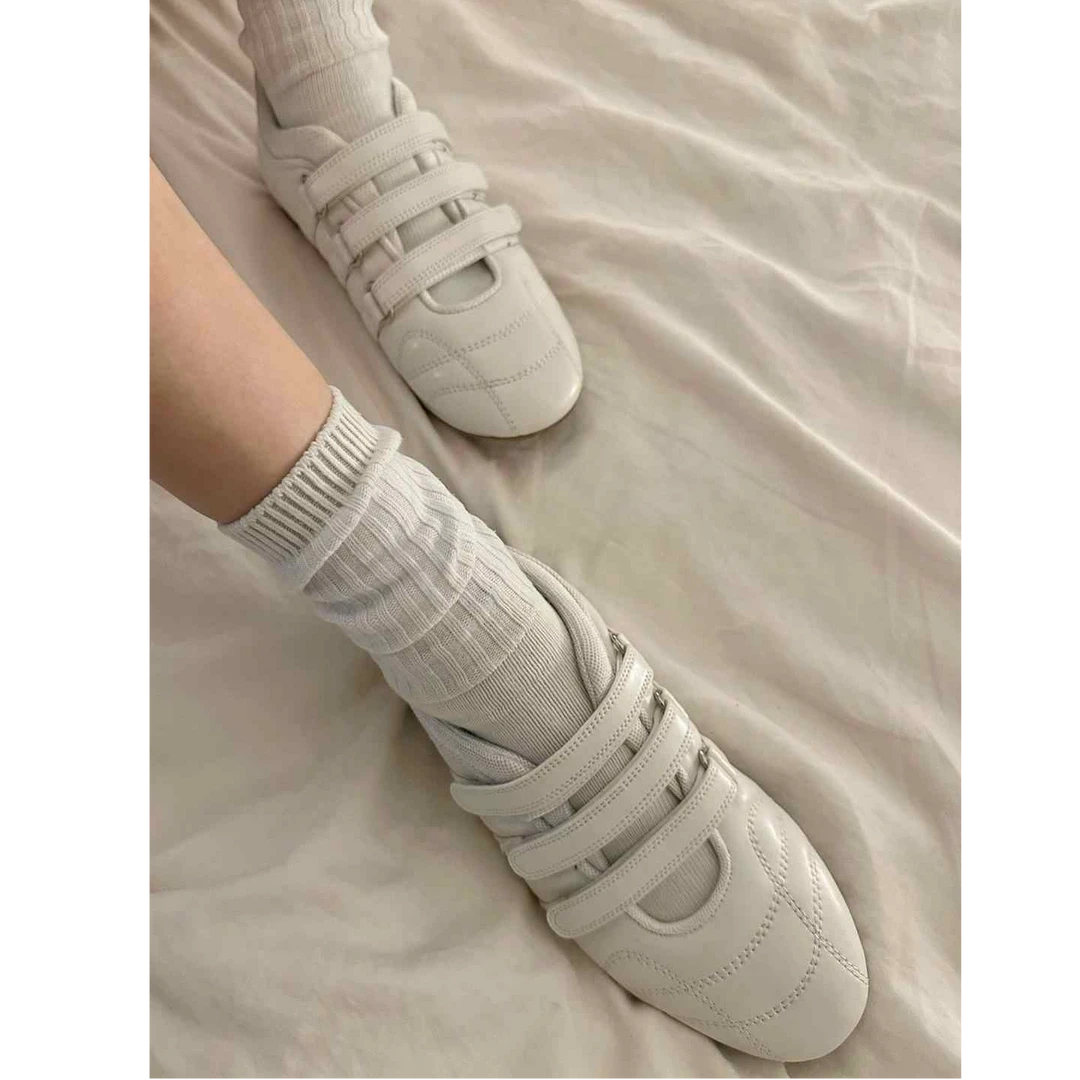 韩版ins风德训鞋魔术贴芭蕾舞鞋复古圆头平底休闲运动单鞋小白鞋