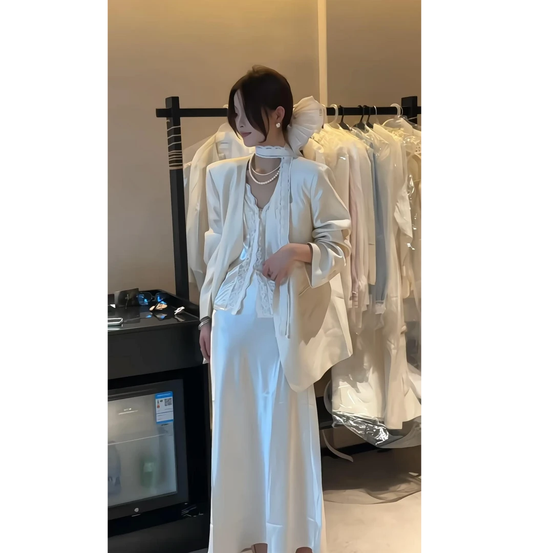春秋款时尚气质韩系V领开衫上衣叠穿休闲西装外套显瘦半身裙套装