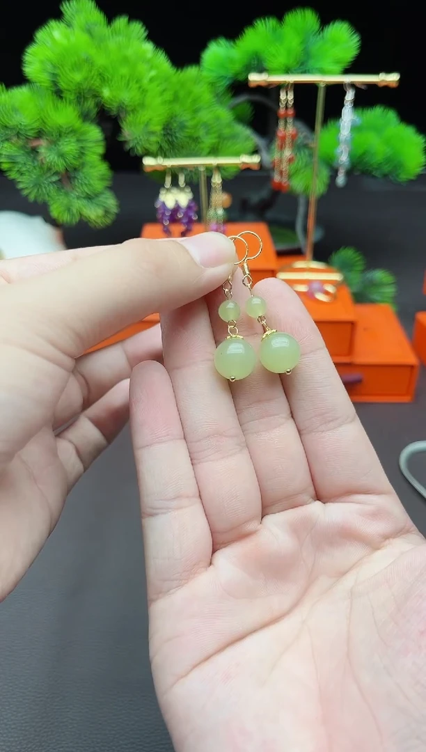 东陵石银S925镶嵌耳饰234