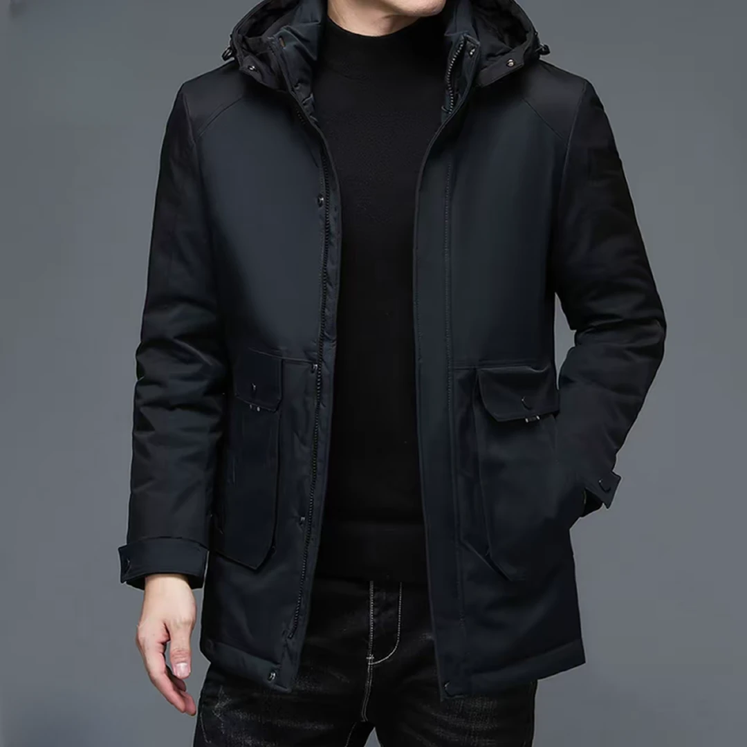 中长款羽绒服男士90白鸭绒保暖连帽外套冬季新款帽子可脱卸6655