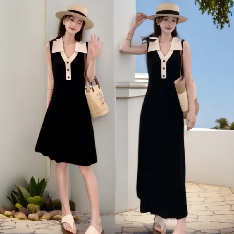 法式时尚连衣裙夏季轻奢高级感夏季气质翻领针织小香风连衣裙女