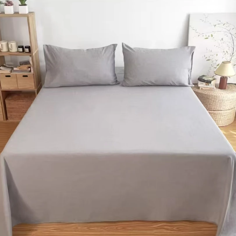 D2616 纯棉色织水洗棉床单三件套 中灰245*250亲肤简约纯色素色