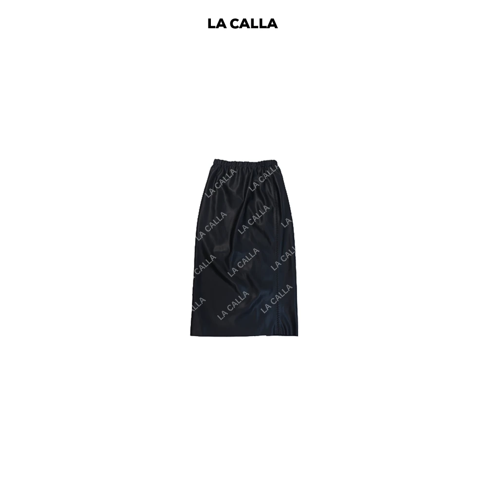 LA CALLA手缝皮裙黑色设计师通勤显瘦极简优雅半裙K033