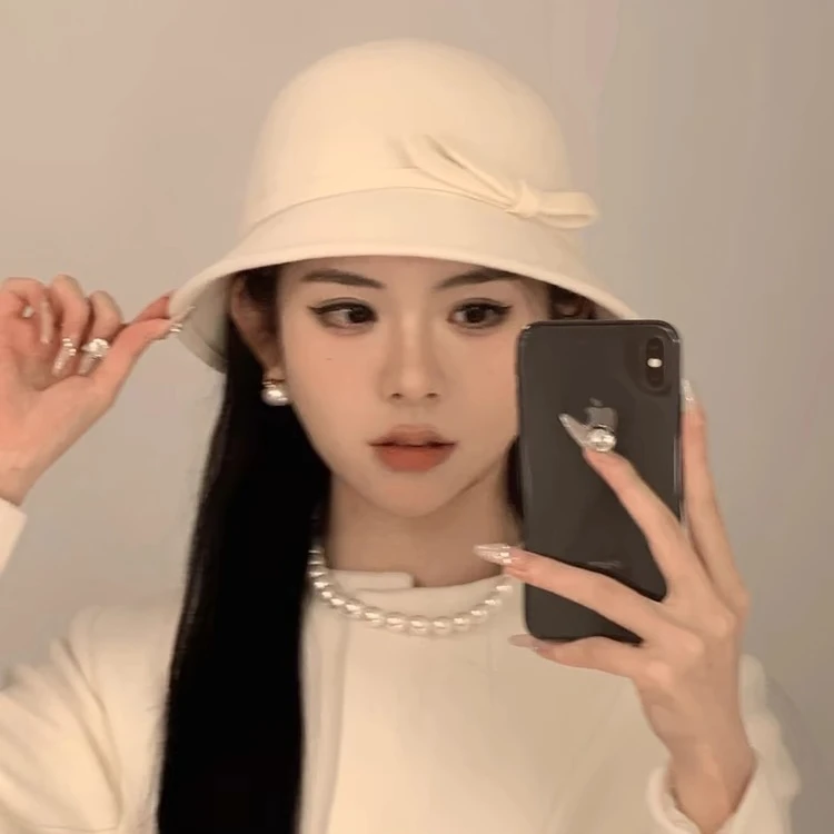 复古赫本风千金帽子秋冬季毛呢渔夫帽法式优雅小香风礼帽气质盆帽