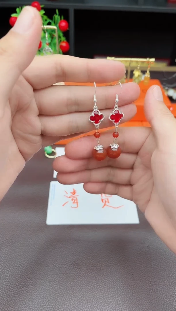 玛瑙/玉髓耳饰银S925镶嵌23300