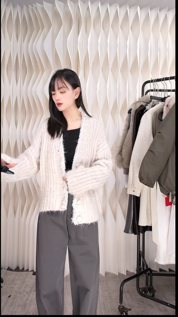 蕾丝边针织外套均码