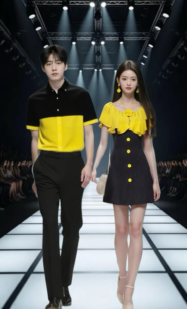 2025夏季新款轻奢优雅时尚气质黄色U领收腰连衣裙小众氛围感女装